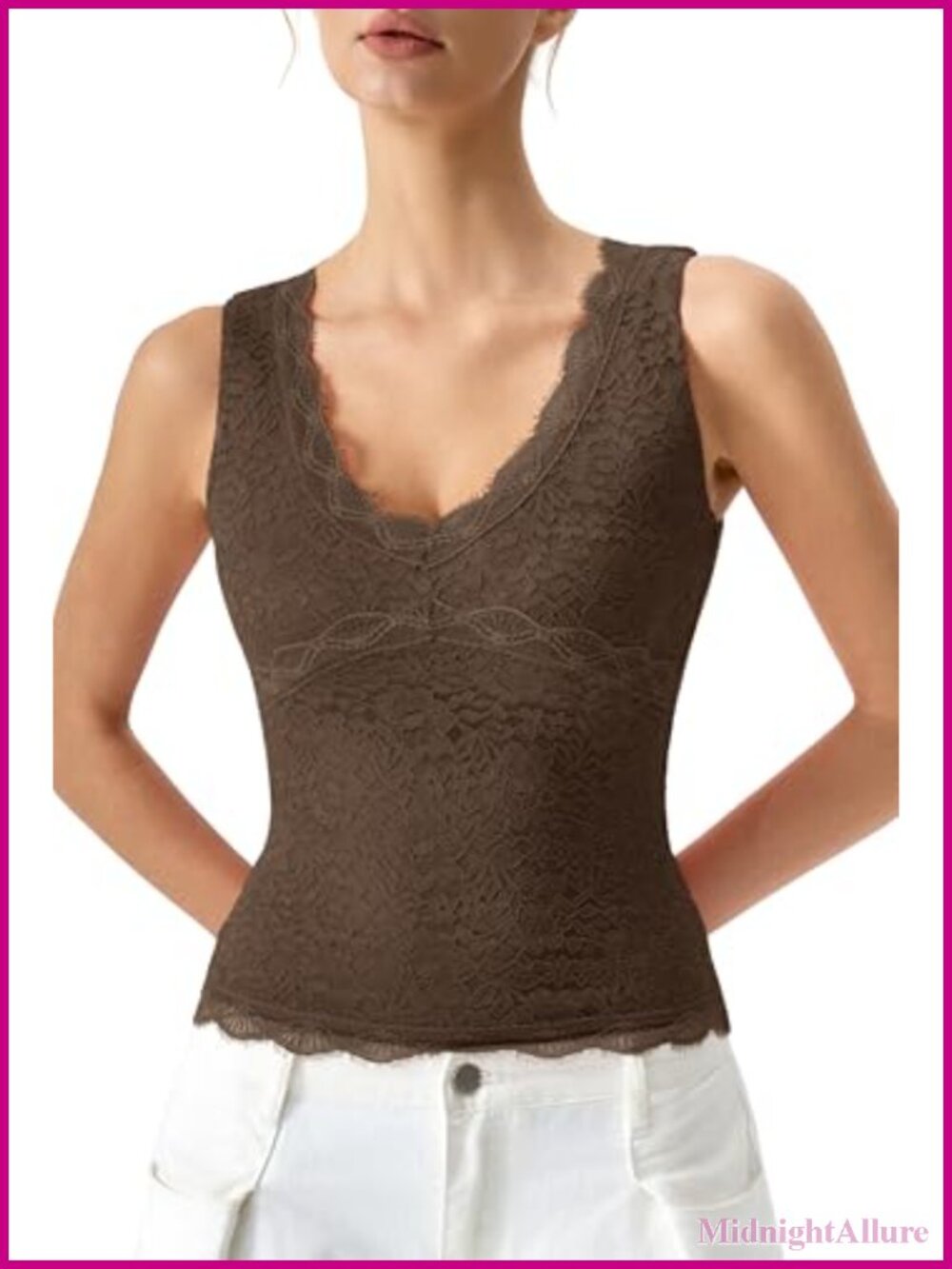 Women's Sleeveless Lace Trim Tank Top V Neck Crop Camisole Bodycon Layering Top